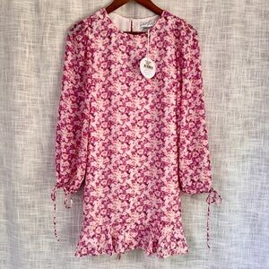 NWT Petal & Pup Pink Floral Long Sleeve Ruffle Mini Paige Dress Size 4